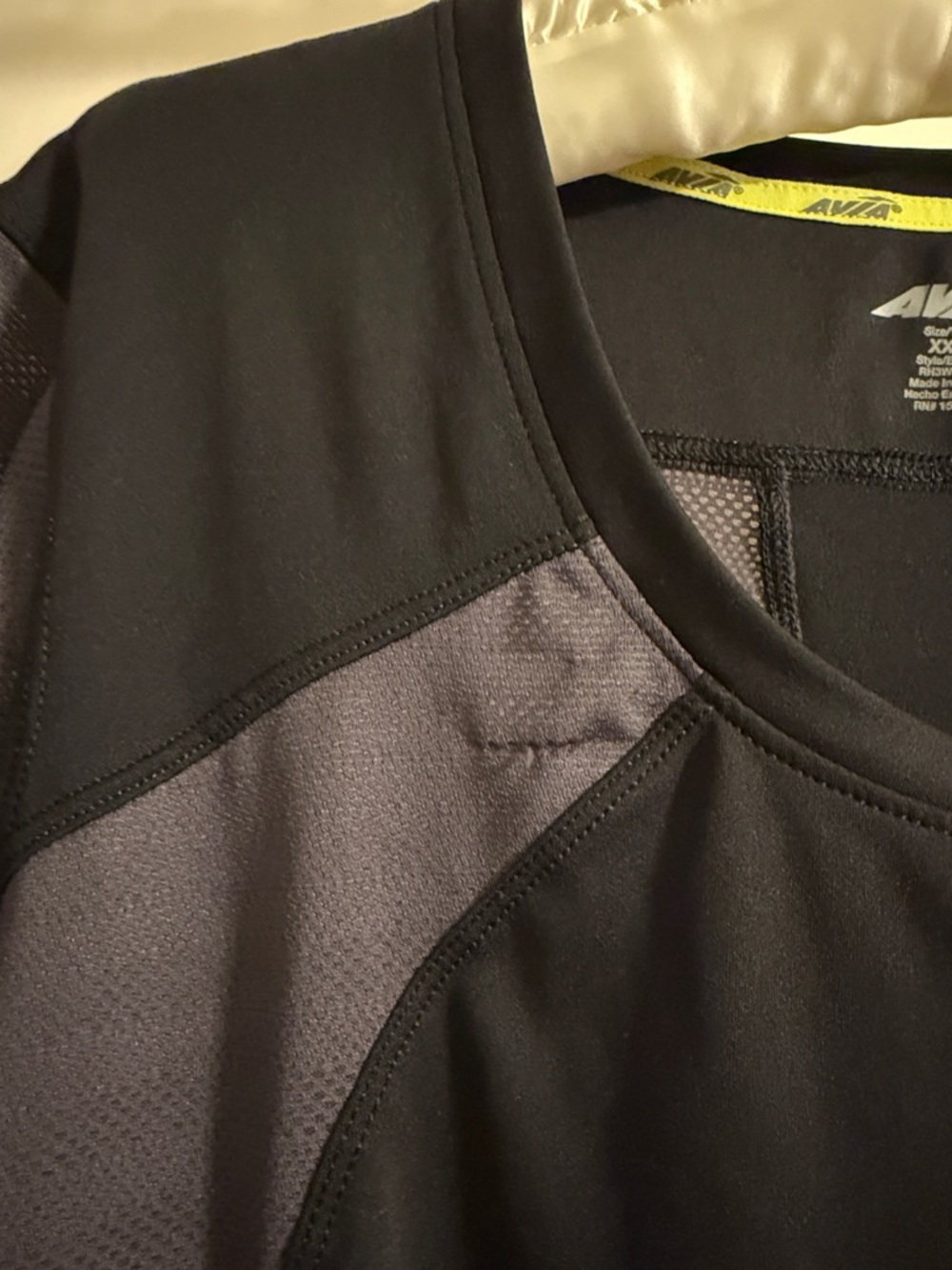 Avia Athletic Running Shirt, Black Solid & Gray Breathable Mesh, Short Sleeves - Picture 7 of 8